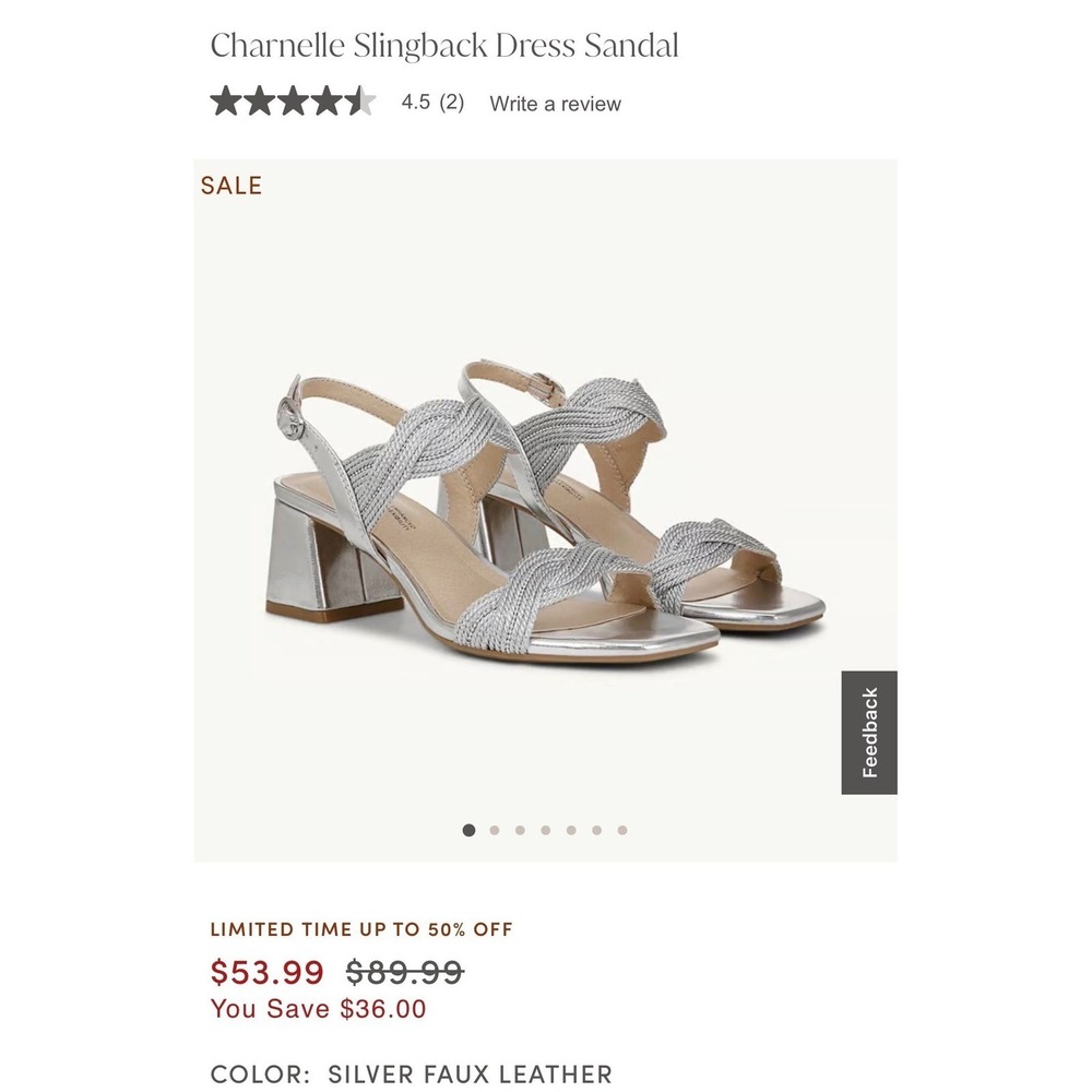 LifeStride Charnelle Silver Metallic Block Heel Slingback Dress Sandal Sz 7.5 M - Picture 2 of 12